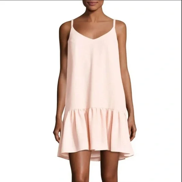 Trina Turk | Dresses | Trina Turk Crepe Drop Waist Flounce Dress Ruffle  Pockets Vneck Peach Pink 4 | Poshmark